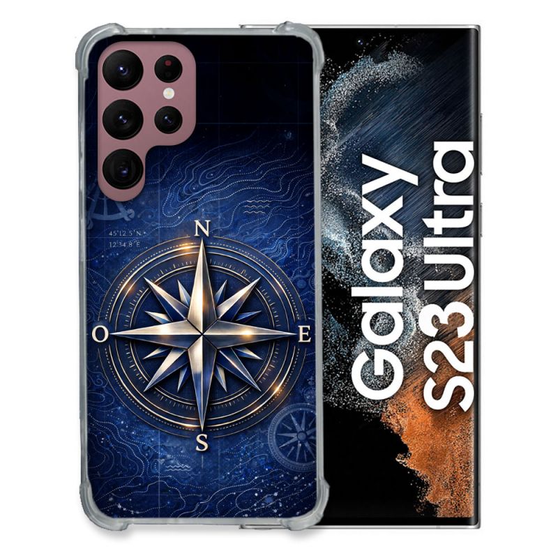 Coque Renforcée Pour Samsung Galaxy S23 Ultra Voyage Rose des Vents Marine