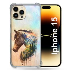Coque Renforcée Pour Iphone 15 Animal Cheval Montagne