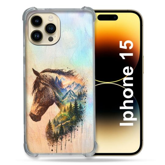 Coque Renforcée Pour Iphone 15 Animal Cheval Montagne