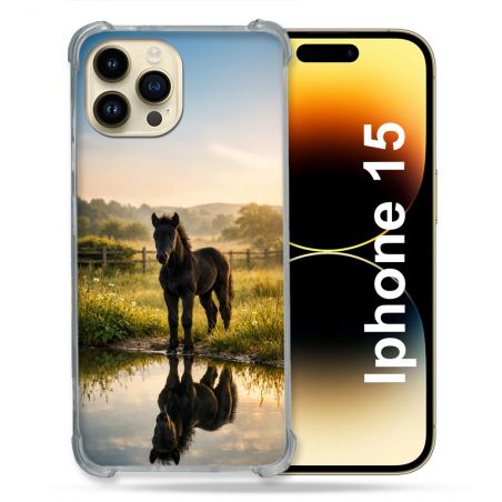 Coque Renforcée Pour Iphone 15 Animal Cheval Reflet