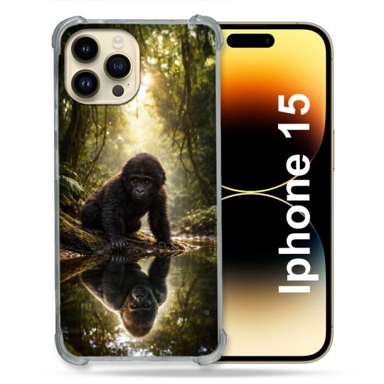 Coque Renforcée Pour Iphone 15 Animal Gorille Reflet