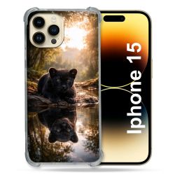 Coque Renforcée Pour Iphone 15 Animal Panthère Reflet