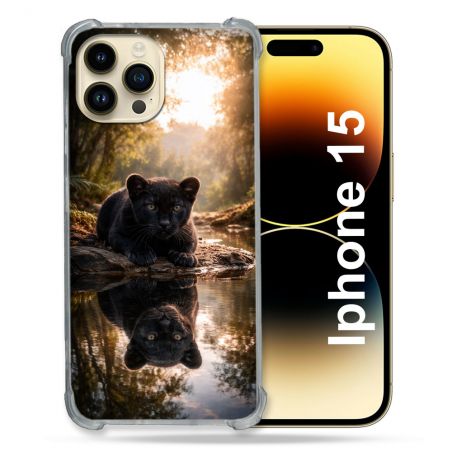 Coque Renforcée Pour Iphone 15 Animal Panthère Reflet