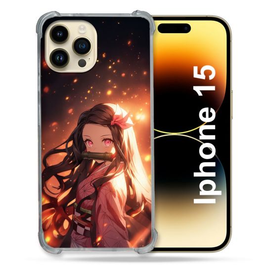 Coque Renforcée Pour Iphone 15 Manga Demon Slayer Nezuko Rose