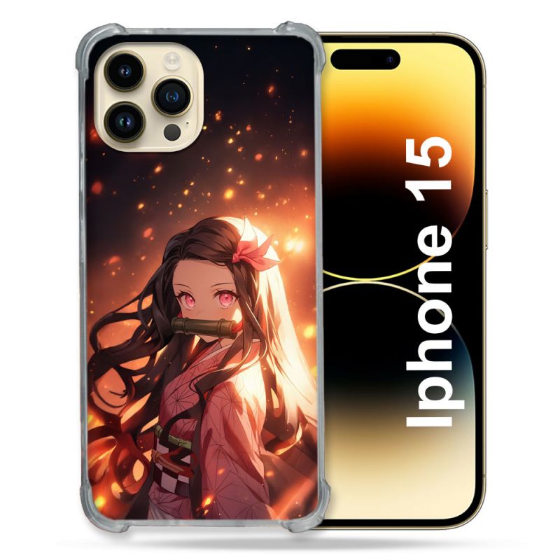 Coque Renforcée Pour Iphone 15 Manga Demon Slayer Nezuko Rose