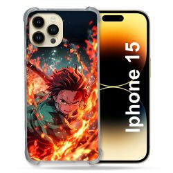 Coque Renforcée Pour Iphone 15 Manga Demon Slayer Tanjiro Feu