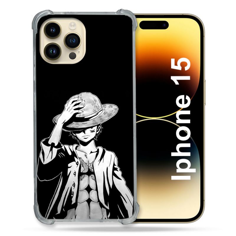 Coque Renforcée Pour Iphone 15 Manga One Piece Luffy Noir