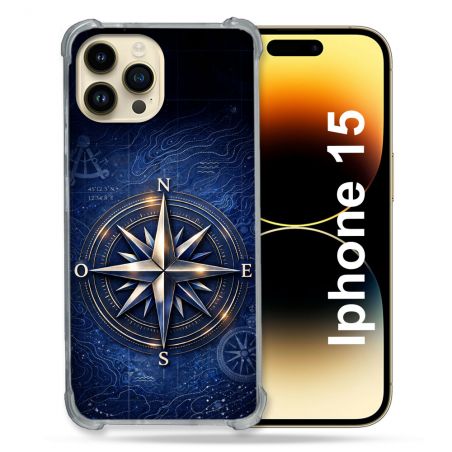 Coque Renforcée Pour Iphone 15 Voyage Rose des Vents Marine