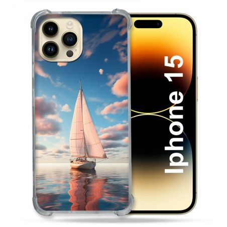 Coque Renforcée Pour Iphone 15 Voyage Voilier Reflet