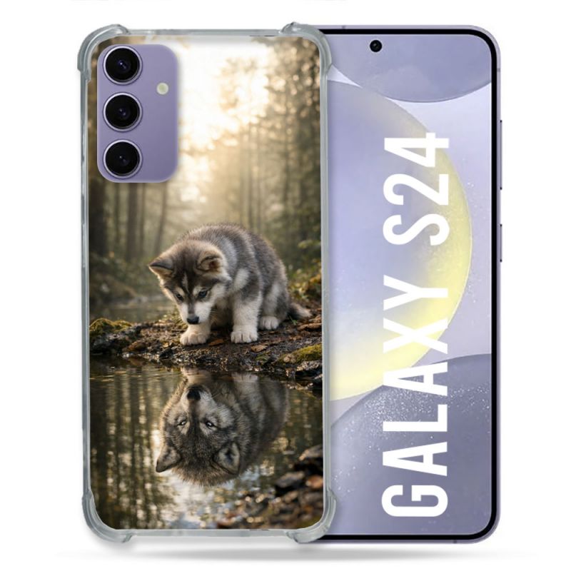 Coque Renforcée Pour Samsung Galaxy S24 Animal Loup Reflet