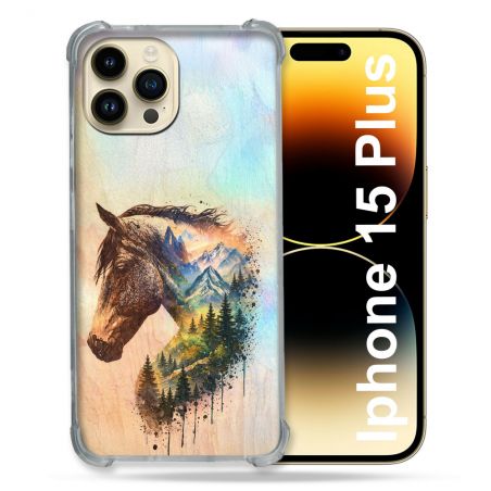 Coque Renforcée Pour Iphone 15 Plus Animal Cheval Montagne