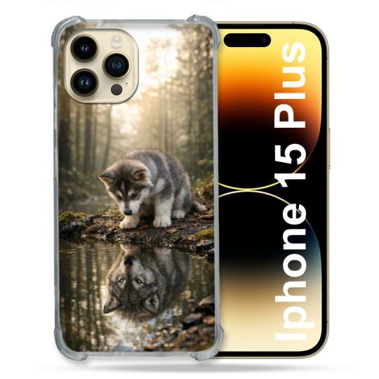Coque Renforcée Pour Iphone 15 Plus Animal Loup Reflet