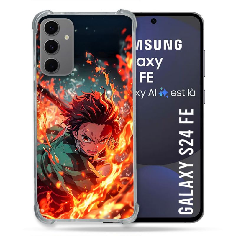 Coque Renforcée Pour Samsung Galaxy S24 FE Manga Demon Slayer Tanjiro Feu