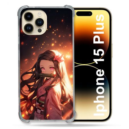 Coque Renforcée Pour Iphone 15 Plus Manga Demon Slayer Nezuko Rose