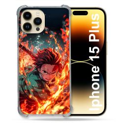 Coque Renforcée Pour Iphone 15 Plus Manga Demon Slayer Tanjiro Feu