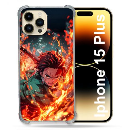 Coque Renforcée Pour Iphone 15 Plus Manga Demon Slayer Tanjiro Feu