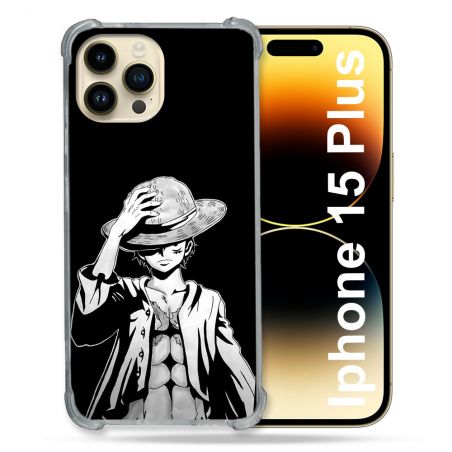 Coque Renforcée Pour Iphone 15 Plus Manga One Piece Luffy Noir