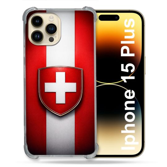 Coque Renforcée Pour Iphone 15 Plus Voyage Drapeau Suisse