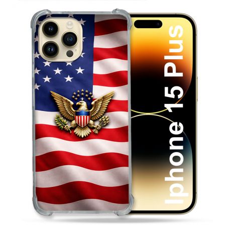 Coque Renforcée Pour Iphone 15 Plus Voyage Drapeau USA Etats Unis
