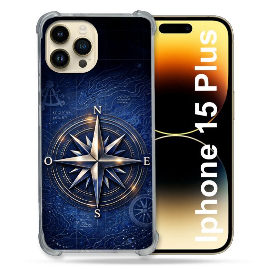 Coque Renforcée Pour Iphone 15 Plus Voyage Rose des Vents Marine