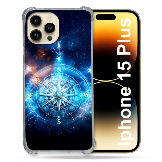 Coque Renforcée Pour Iphone 15 Plus Voyage Rose des Vents Stellaire