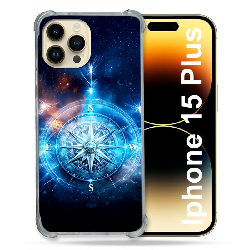 Coque Renforcée Pour Iphone 15 Plus Voyage Rose des Vents Stellaire
