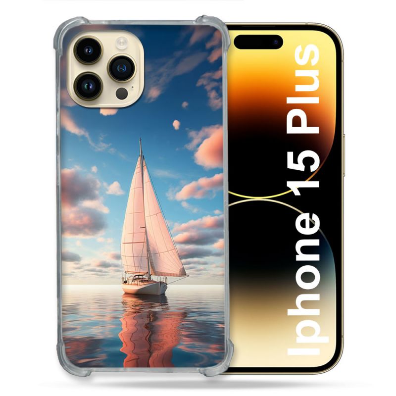 Coque Renforcée Pour Iphone 15 Plus Voyage Voilier Reflet