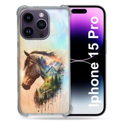Coque Renforcée Pour Iphone 15 Pro Animal Cheval Montagne