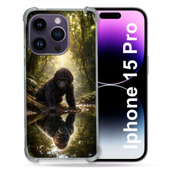 Coque Renforcée Pour Iphone 15 Pro Animal Gorille Reflet
