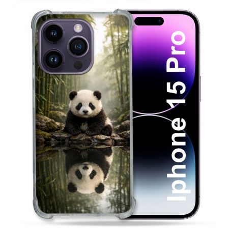 Coque Renforcée Pour Iphone 15 Pro Animal Panda Reflet