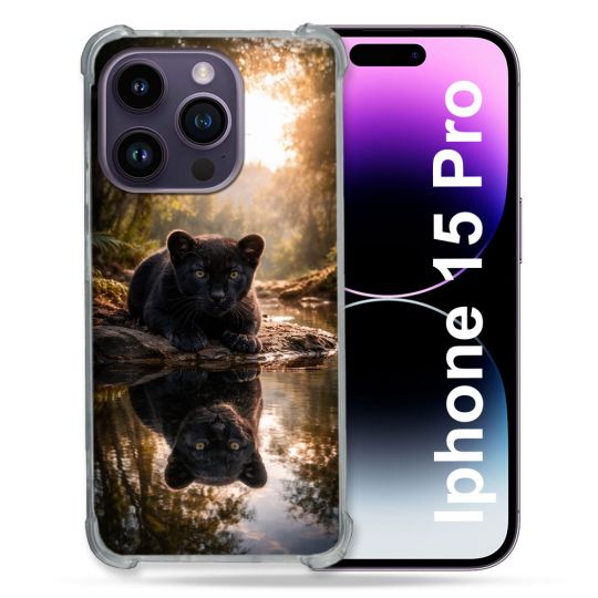 Coque Renforcée Pour Iphone 15 Pro Animal Panthère Reflet