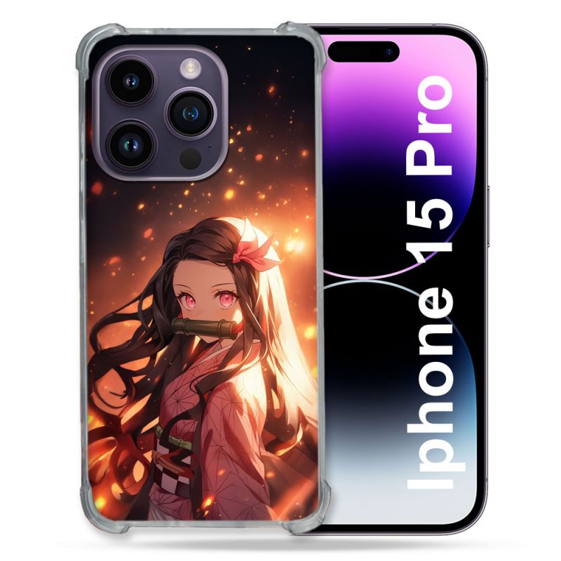 Coque Renforcée Pour Iphone 15 Pro Manga Demon Slayer Nezuko Rose