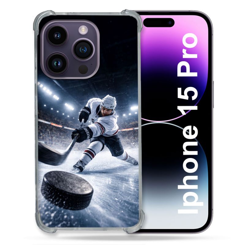 Coque Renforcée Pour Iphone 15 Pro Sport Hockey sur Glace