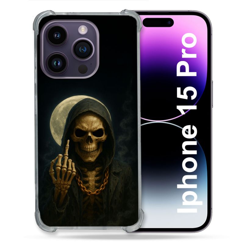 Coque Renforcée Pour Iphone 15 Pro Tete de Mort Doigt 2026