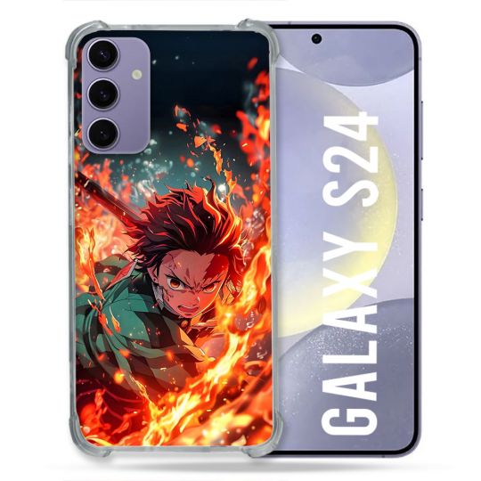 Coque Renforcée Pour Samsung Galaxy S24 Manga Demon Slayer Tanjiro Feu