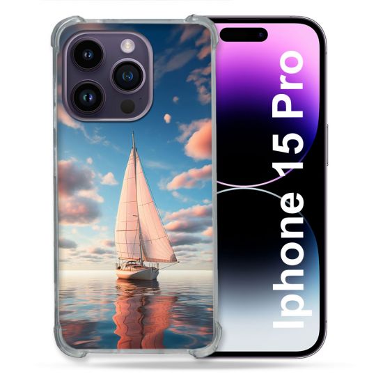 Coque Renforcée Pour Iphone 15 Pro Voyage Voilier Reflet