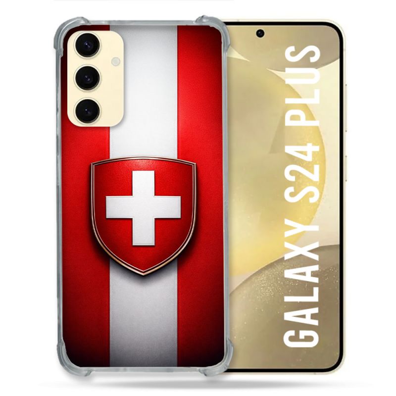 Coque Renforcée Pour Samsung Galaxy S24 Plus Voyage Drapeau Suisse