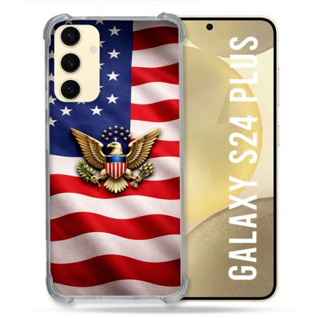 Coque Renforcée Pour Samsung Galaxy S24 Plus Voyage Drapeau USA Etats Unis