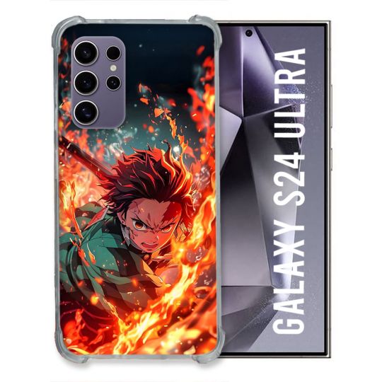 Coque Renforcée Pour Samsung Galaxy S24 Ultra Manga Demon Slayer Tanjiro Feu