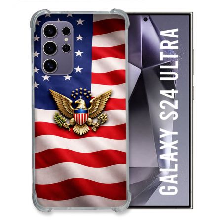 Coque Renforcée Pour Samsung Galaxy S24 Ultra Voyage Drapeau USA Etats Unis