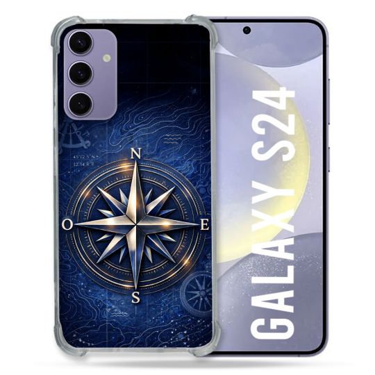 Coque Renforcée Pour Samsung Galaxy S24 Voyage Rose des Vents Marine