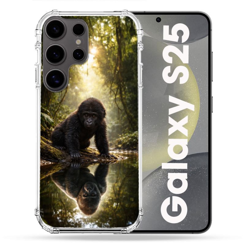 Coque Renforcée Pour Samsung Galaxy S25 Animal Gorille Reflet