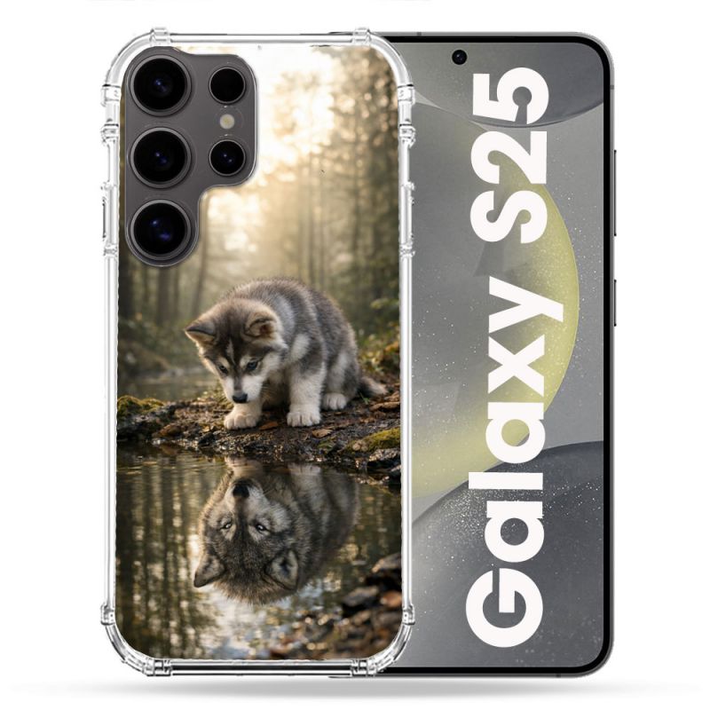 Coque Renforcée Pour Samsung Galaxy S25 Animal Loup Reflet