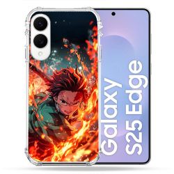 Coque Renforcée Pour Samsung Galaxy S25 EDGE Manga Demon Slayer Tanjiro Feu