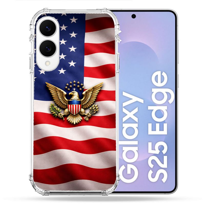 Coque Renforcée Pour Samsung Galaxy S25 EDGE Voyage Drapeau USA Etats Unis