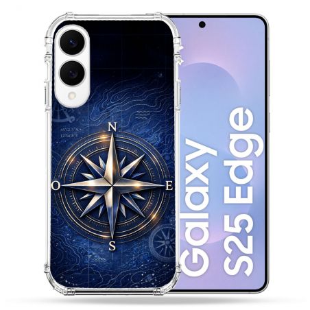 Coque Renforcée Pour Samsung Galaxy S25 EDGE Voyage Rose des Vents Marine