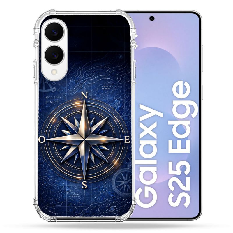 Coque Renforcée Pour Samsung Galaxy S25 EDGE Voyage Rose des Vents Marine