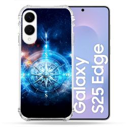 Coque Renforcée Pour Samsung Galaxy S25 EDGE Voyage Rose des Vents Stellaire