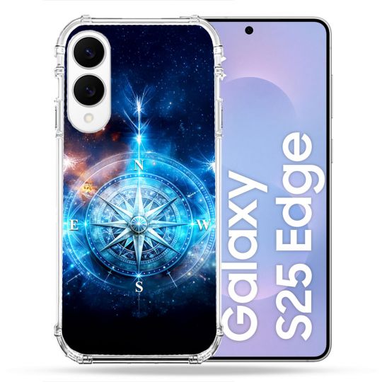Coque Renforcée Pour Samsung Galaxy S25 EDGE Voyage Rose des Vents Stellaire