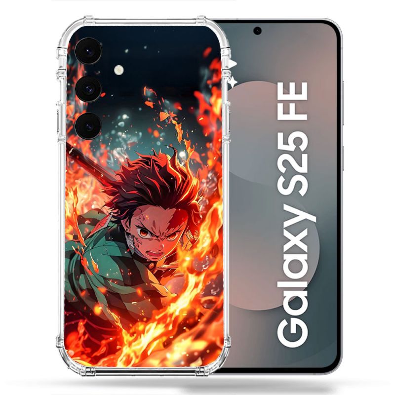 Coque Renforcée Pour Samsung Galaxy S25 FE Manga Demon Slayer Tanjiro Feu